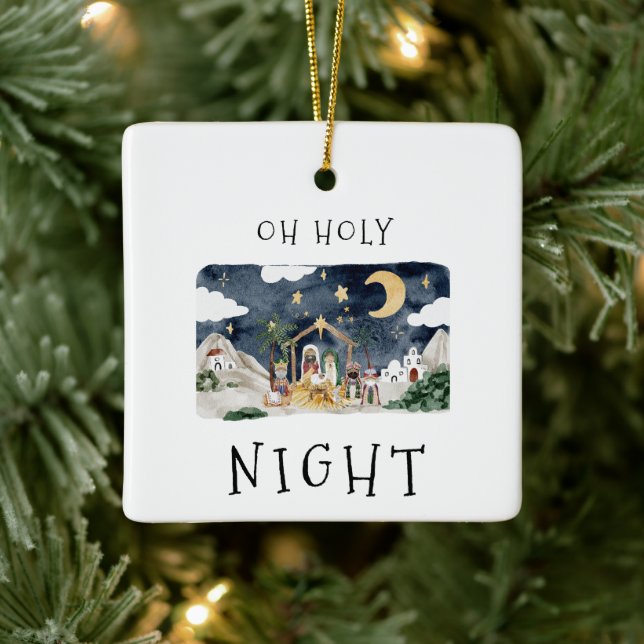 Oh Holy Night African American Nativity Christmas Ceramic Ornament (Tree)