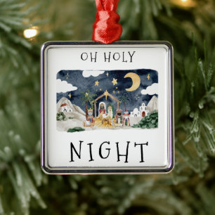 Oh Holy Night African American Nativity Christmas Metal Ornament