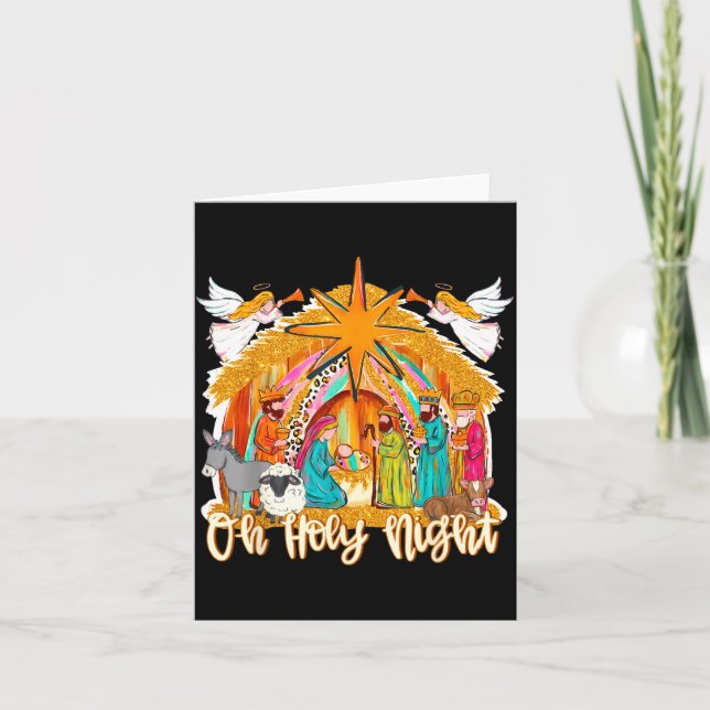 Oh Holy Night Christian Nativity Scene Christmas R Card (Front)
