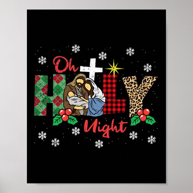 Oh Holy Night Christmas Pajama X-mas Plaid Christi Poster (Front)
