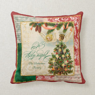 Oh Holy Night Christmas Tree Angels Family Name Cushion