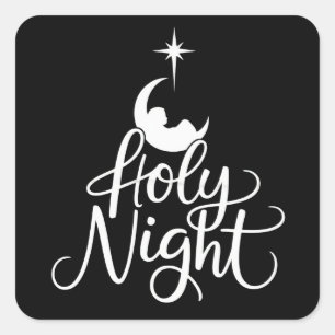 Oh Holy Night Family Christmas Nativity Scene Xmas Square Sticker
