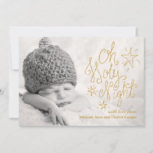 Oh Holy Night Gold Glitter Holiday Photo Card