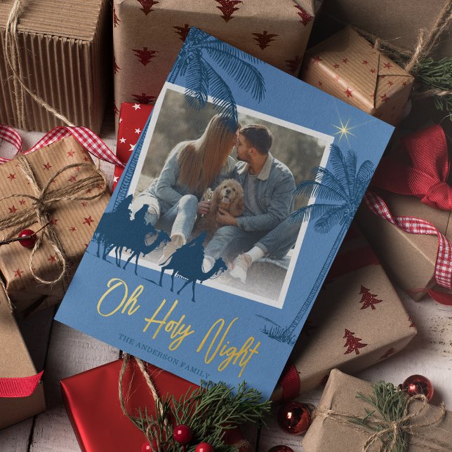 Oh Holy Night Photo Christmas Gold Foil Holiday Card (Creator Uploaded)