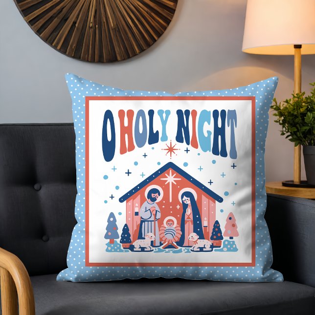 Oh Holy Night Religious Christmas Nativity Scene Cushion (Creator Uploaded)