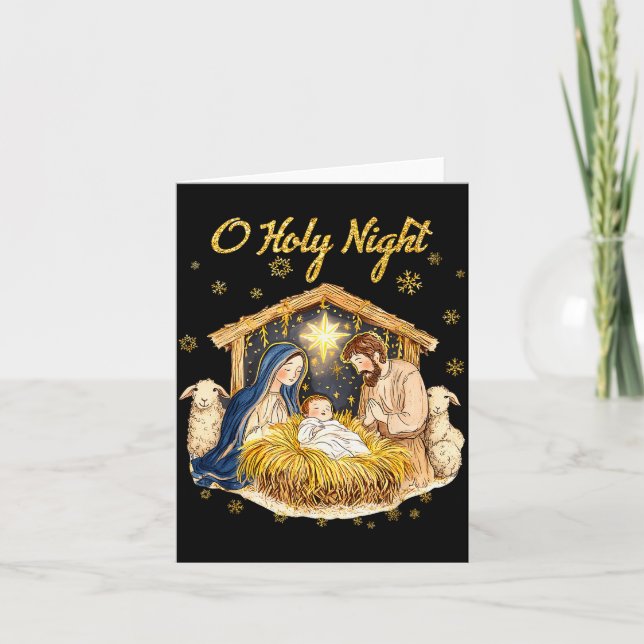 Oh Holy Night Religious Christmas Nativity Scene F Card (Front)