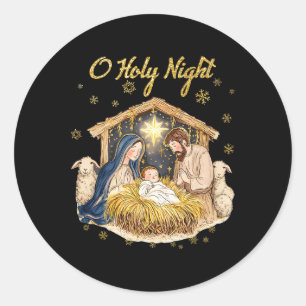 Oh Holy Night Religious Christmas Nativity Scene F Classic Round Sticker