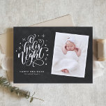 Oh Holy Night Script Rustic Chalkboard Photo Holiday Card<br><div class="desc">Oh, holy night the stars are brightly shining... Send holiday greetings with this customisable holiday photo card. It features "Oh holy night" script lettering with a festive holiday pattern on faux chalkboard. Personalise by adding names, photos and other details. This holiday card will also be perfect as a holiday birth...</div>