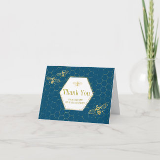 Oh Honey Bee Gold Teal Custom Photo Thank You Card