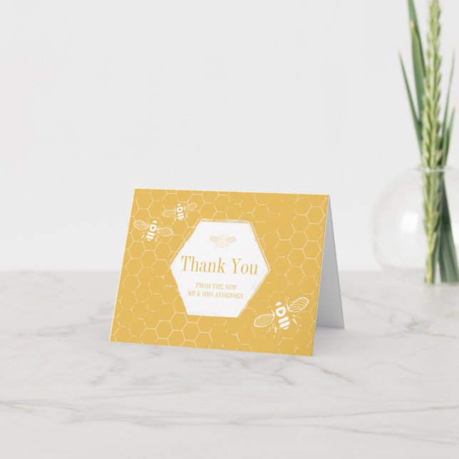 Oh Honey Bee Yellow Custom Photo Thank You Card (Front)