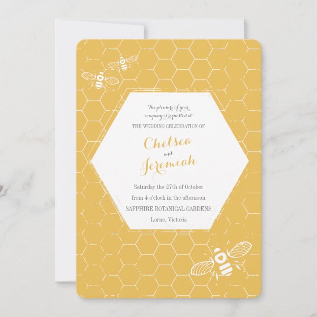 Oh Honey Bee Yellow Custom Wedding Invitation (Front)