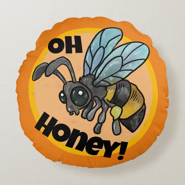Oh Honey! Cute Bee Round Cushion (Front)