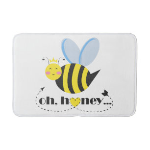 Oh Honey Valentines queen Bee character with tiara Bath Mat