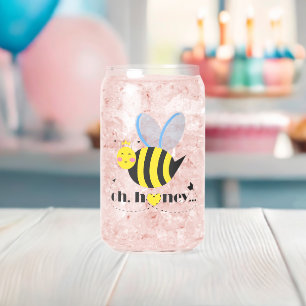 Oh Honey Valentines queen Bee character with tiara Can Glass