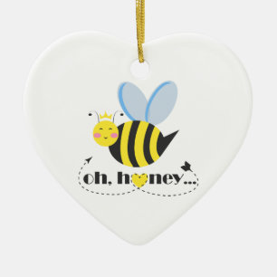 Oh Honey Valentines queen Bee character with tiara Ceramic Ornament
