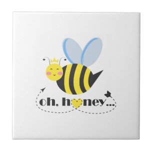Oh Honey Valentines queen Bee character with tiara Ceramic Tile