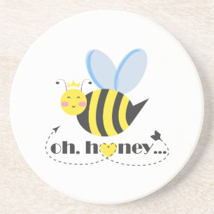 Oh Honey Valentines queen Bee character with tiara Coaster