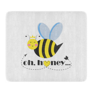 Oh Honey Valentines queen Bee character with tiara Cutting Board