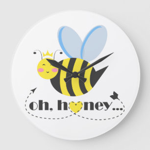Oh Honey Valentines queen Bee character with tiara Large Clock