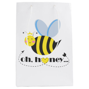 Oh Honey Valentines queen Bee character with tiara Medium Gift Bag