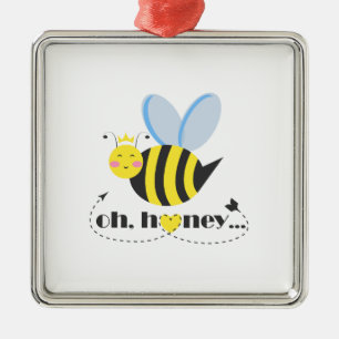 Oh Honey Valentines queen Bee character with tiara Metal Ornament