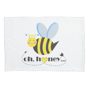 Oh Honey Valentines queen Bee character with tiara Pillowcase