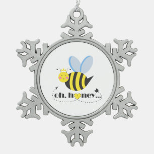 Oh Honey Valentines queen Bee character with tiara Snowflake Pewter Christmas Ornament