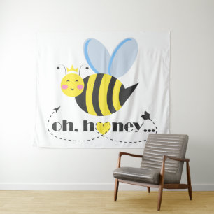 Oh Honey Valentines queen Bee character with tiara Tapestry