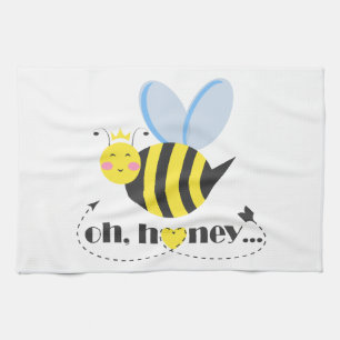 Oh Honey Valentines queen Bee character with tiara Tea Towel