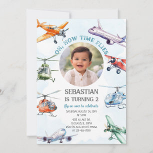 Oh How Time Flies Airplane Birthday Photo Invitation