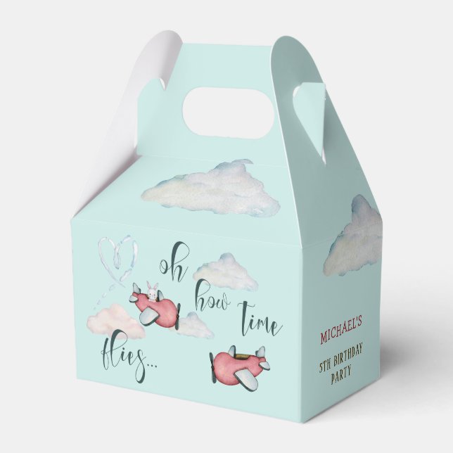 Oh how time flies retro plane boy birthday favour box (Front Side)