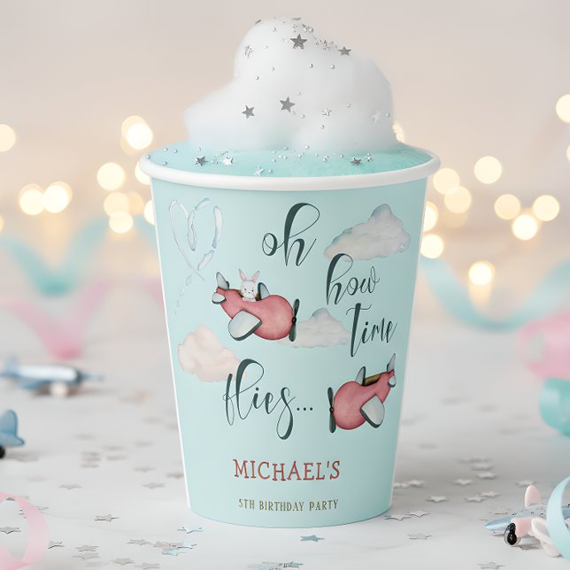 Oh how time flies retro plane boy birthday paper cups (Creator Uploaded)