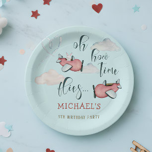 Oh how time flies retro plane boy birthday paper plate