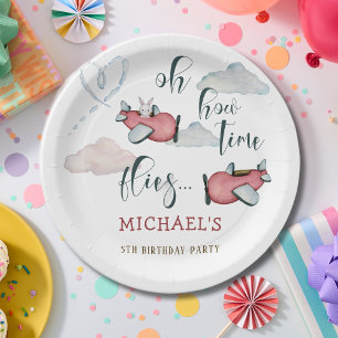 Oh how time flies retro plane boy birthday paper plate