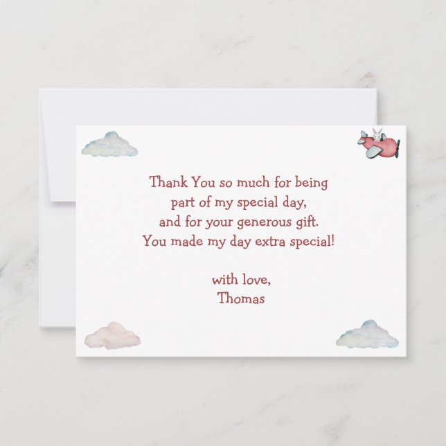 Oh how time flies retro plane boy birthday thank you card (Front)