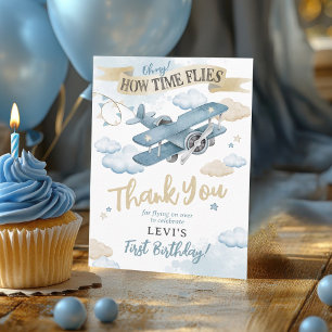 Oh How Time Flies Watercolor Aeroplane Boy Birthda Thank You Card