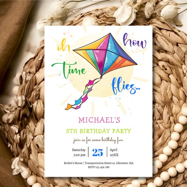 Oh how time flies watercolor kite birthday invitation (Creator Uploaded)
