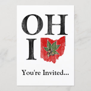 OH IO Typographic Ohio Vintage Red Buckeye Nut Invitation