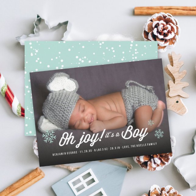 Oh Joy It's A Boy Photo Holiday Birth Announcement (Creator Uploaded)
