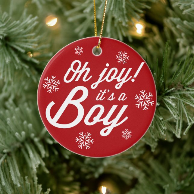 Oh Joy It's A Boy Photo Holiday Birth Announcement Ceramic Ornament (Tree)
