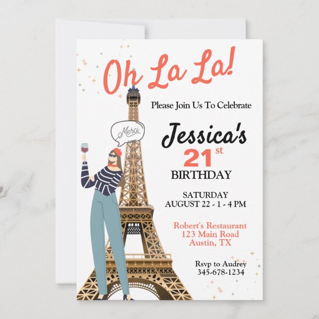 Oh La La Any Age Paris Theme Birthday Invitation (Front)