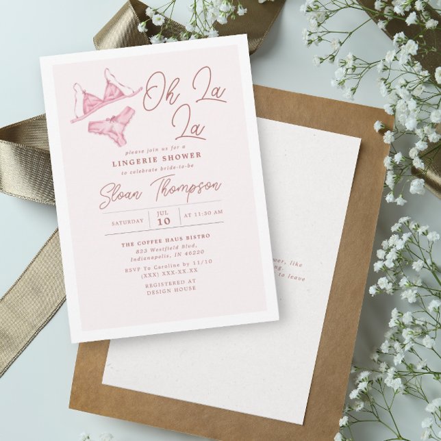 Oh La La Blush Lingerie Blush Bridal Shower Invitation (Creator Uploaded)