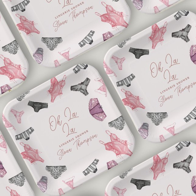 Oh La La Blush Lingerie Blush Bridal Shower Paper Plate (Creator Uploaded)
