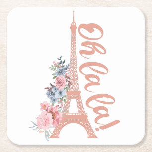 Oh La La - Eiffel Tower Paris France Square Paper Coaster