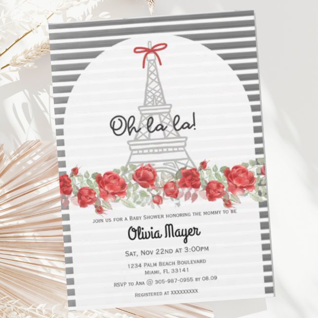Oh La La French Paris Elegant Roses Baby Shower Invitation (Creator Uploaded)