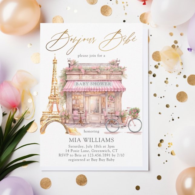 Oh La La! Gold French Paris Cafe Baby Shower Invitation (Creator Uploaded)