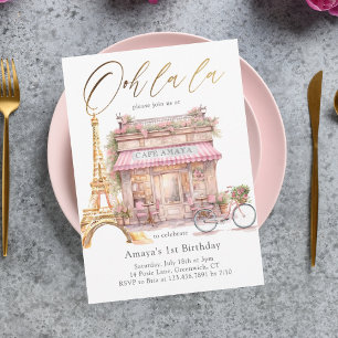 Oh La La! Gold French Paris Cafe Birthday Invitation