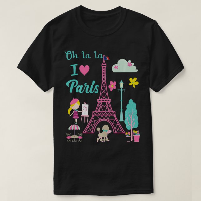 Oh la la I love Paris Eiffel tower French Traditio T-Shirt (Design Front)