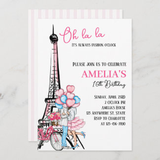Oh la la Paris Pink Lovers Birthday Invitation