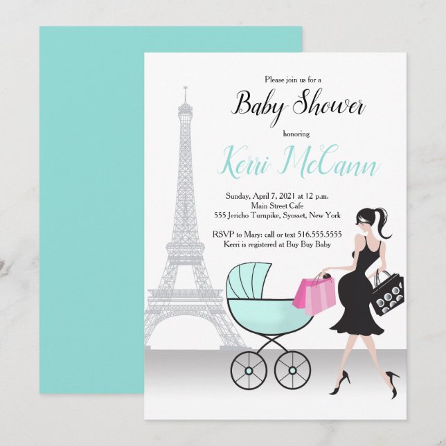 Oh Là Là Paris-Themed Baby Shower Invite (Front/Back)